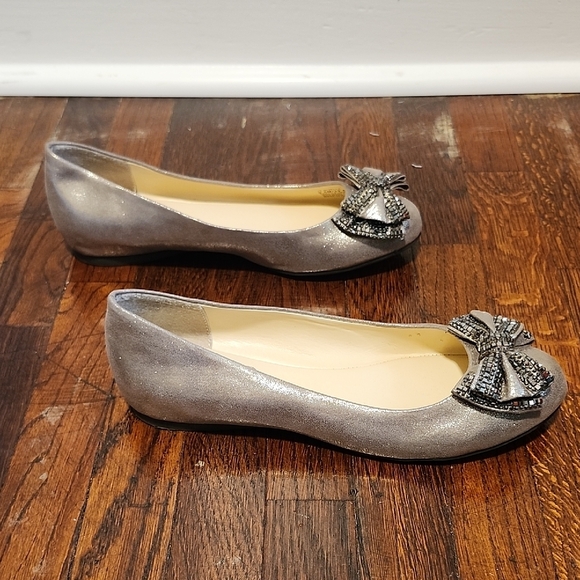 Jessica Simpson Mizella Glittering Gunmetal Color Metallic Heels Rhinestone Bow - Picture 7 of 14